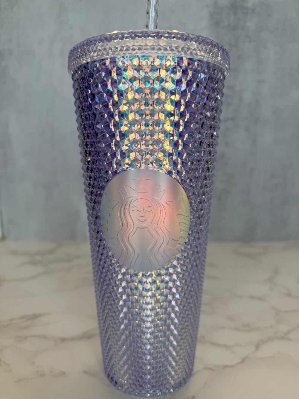 Starbucks tumbler travel cup with straw- crystal white clear color